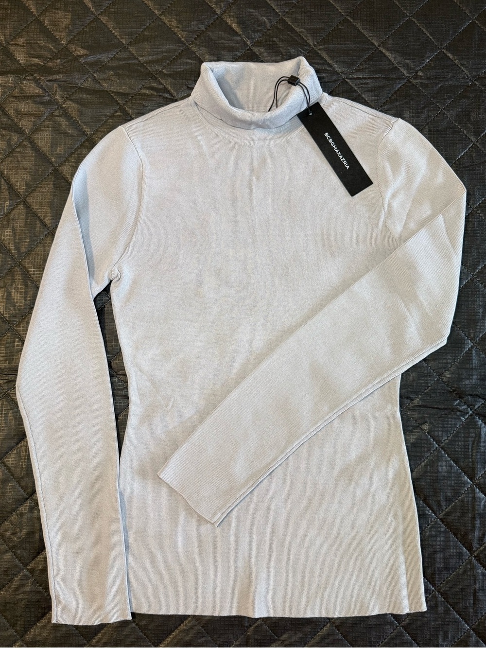 BCBGMAXAZRIA ribbed knit turtleneck sweater in Gray